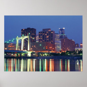 Póster Minneapolis Skyline de noche