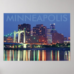 Póster Minneapolis Skyline de noche