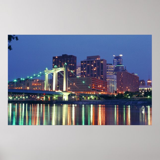 Póster Minneapolis Skyline de noche (Frente)