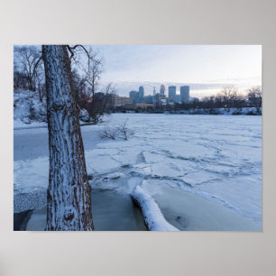Póster minneapolis skyline y hely mississippi river