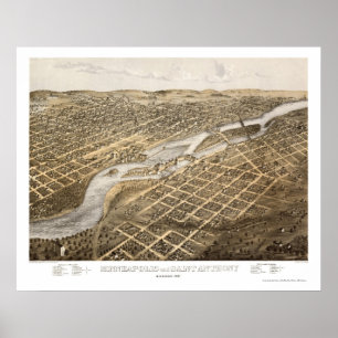 Póster Minneapolis & St. Anthony, MN Mapa Panorámico - 18
