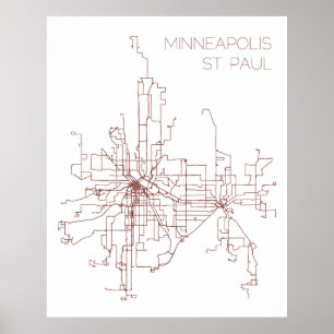 Póster Minneapolis-St. Rutas del tránsito de Paul