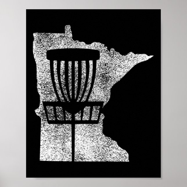 Póster Minnesota Disc Golf State With Basket Distressed G (Frente)