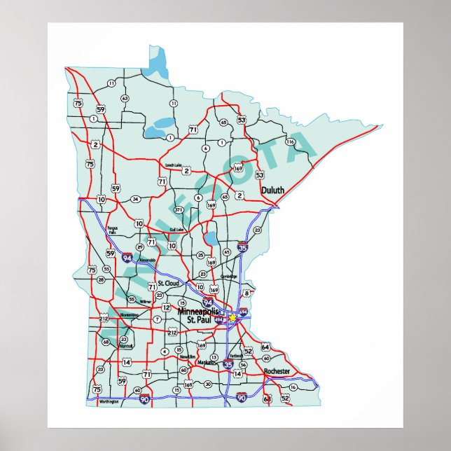 Póster Minnesota Interstate Map Print (Frente)