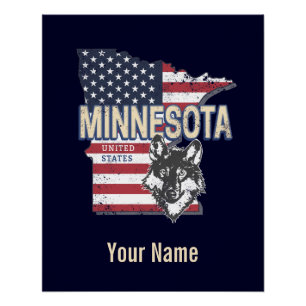 Póster Minnesota State Estados Unidos Map Vintage USA