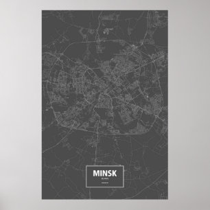 Póster Minsk, Bielorrusia (blanco sobre negro)
