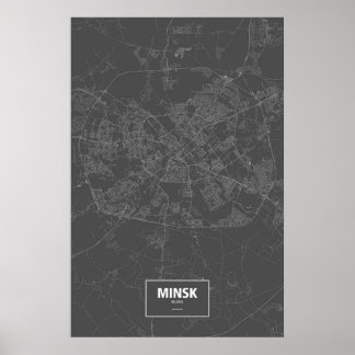 Póster Minsk, Bielorrusia (blanco sobre negro)