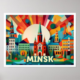 Póster Minsk Bielorrusia Viajes artísticos coloridos