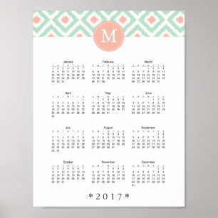 Póster Mint and Coral Ikat Pattern 2017 Calendar