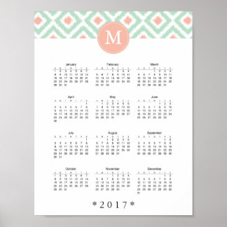 Póster Mint and Coral Ikat Pattern 2017 Calendar