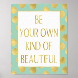 Póster Mint and Gold Glitz Dots Be Beautiful Faux Foil