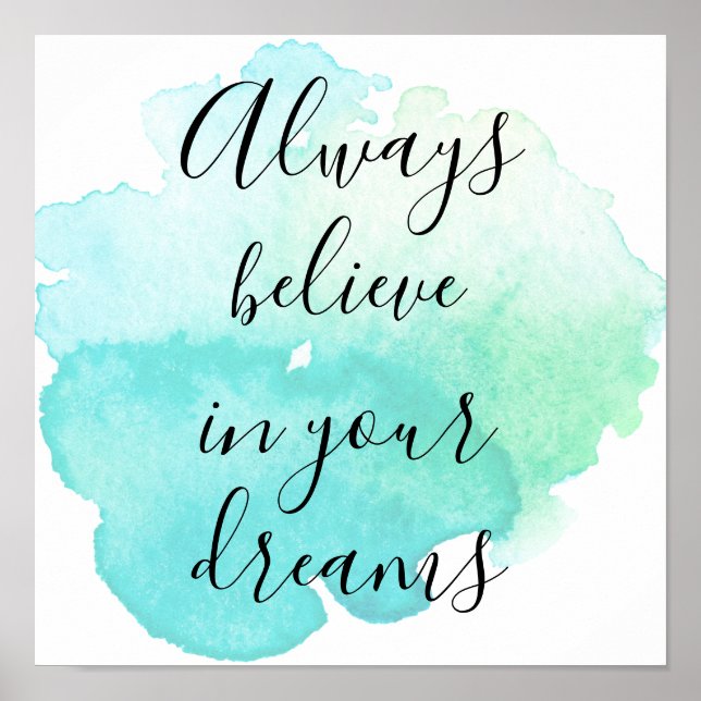 Póster Mint Aqua Watercolor Creer en tus sueños (Frente)