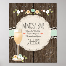 Póster Mint Boho Boda Rústico Ducha de novia Mimosa Bar