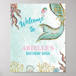 Póster Mint Glitter Mermaid tail under the sea Welcome 