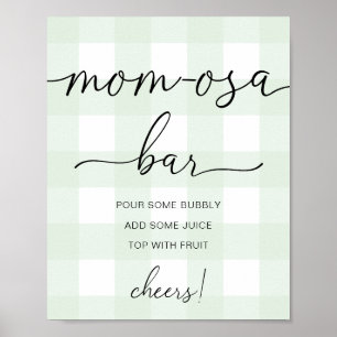Póster Mint Green Gingham Baby Shower Mom-osa Bar Rótulo