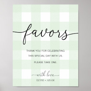 Póster Mint Green Gingham Favorece al Rótulo