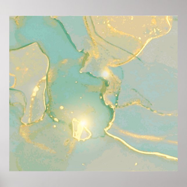 Póster Mint Green Gold Marble: Texturado (Frente)