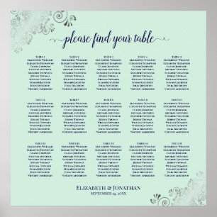 Póster Mint Green & Navy 15 Tabla de asientos para Bodas