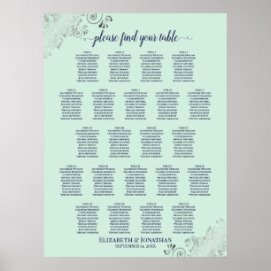 Póster Mint Green & Navy 22 Tabla de asientos para Bodas
