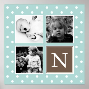 Póster Mint Polka Dots Pattern Custom Photo Collage