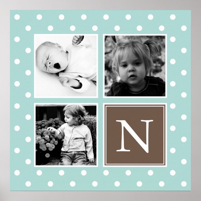 Póster Mint Polka Dots Pattern Custom Photo Collage (Frente)