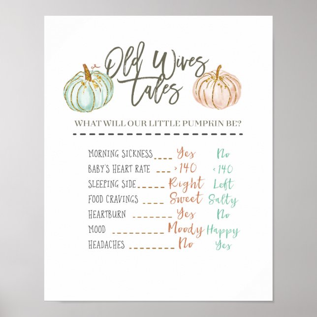 Póster Mint Pumpkin Old Wives Tales Gender Reveal (Frente)