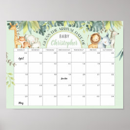 Póster Mint safari lindo jungla bebé ducha calendario jue