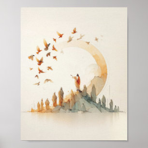 Póster Mira las aves - acuarela Jesús Navidades Bib