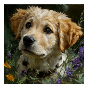 Póster Mirada de Flor Silvestre Cachorro Dorado