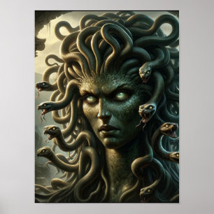 Póster Mirada de Medusa Cabeza de la Muerte de Serpientes