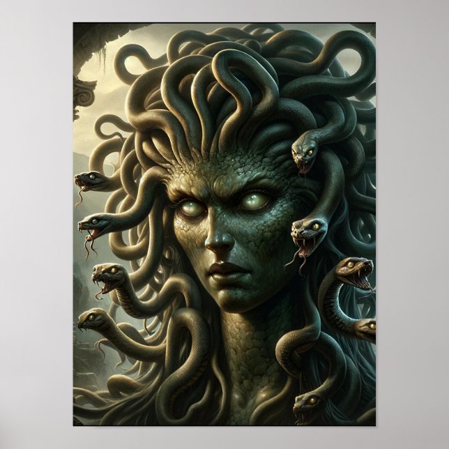 Póster Mirada de Medusa Cabeza de Serpientes Muerte (Frente)