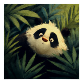 Póster Mirada de Panda Follaje Escondido