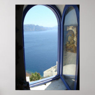 Póster Mirada hacia fuera en Santorini
