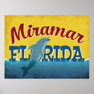 Póster Miramar Florida Dolphin Vintage Poster de Viajes