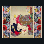 PÓSTER MIRANDO CANSANTE, JAPONESA CON GATO BLANCO<br><div class="desc">Collage digital de Bulgan Lumini de los cortes de madera japoneses de 1888. Parece cansador - la aparición de una virgen de la era Kansei.</div>