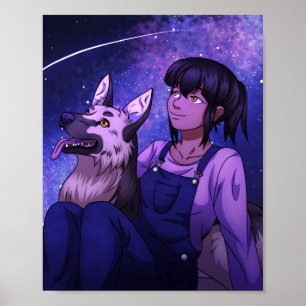 Póster Mirando con asombro a un perro