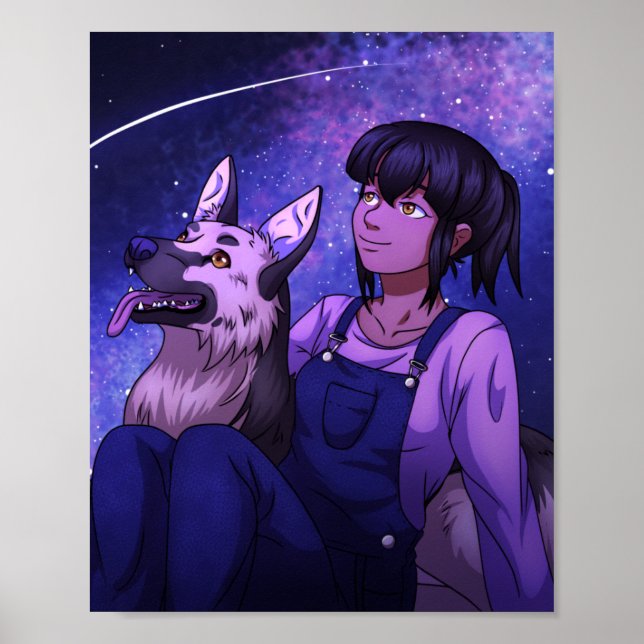 Póster Mirando con asombro a un perro (Frente)