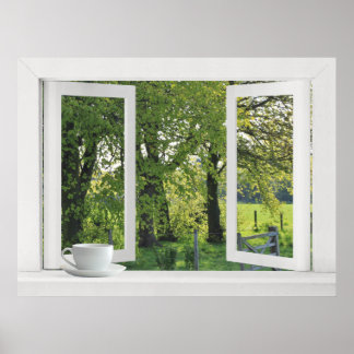 Póster Mirando hacia afuera en Verde - Vista de ventana a