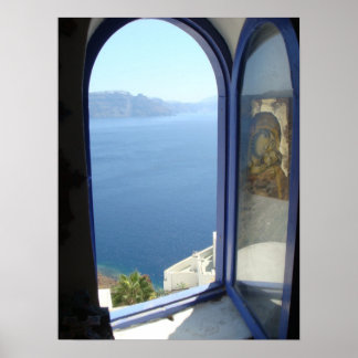 Póster Mirando hacia fuera en Santorini