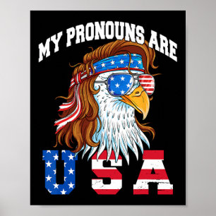 Póster Mis Pronombres Son Águila De Usa Americano Diverti