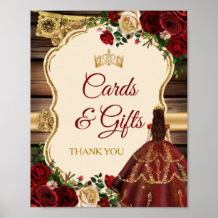 Póster Mis regalos Quince Burgundy Floral Rustic Cards