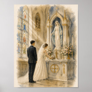 Póster Misa Latina Tradicional Primera Misa Acuarela