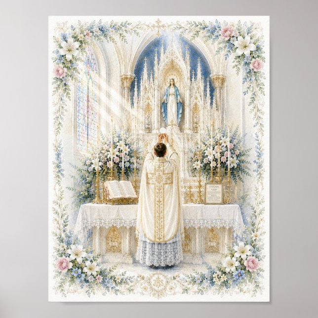 Póster Misa Latina Tradicional Primera Misa Acuarela (Frente)