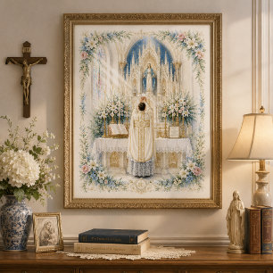 Póster Misa Latina Tradicional Primera Misa Acuarela