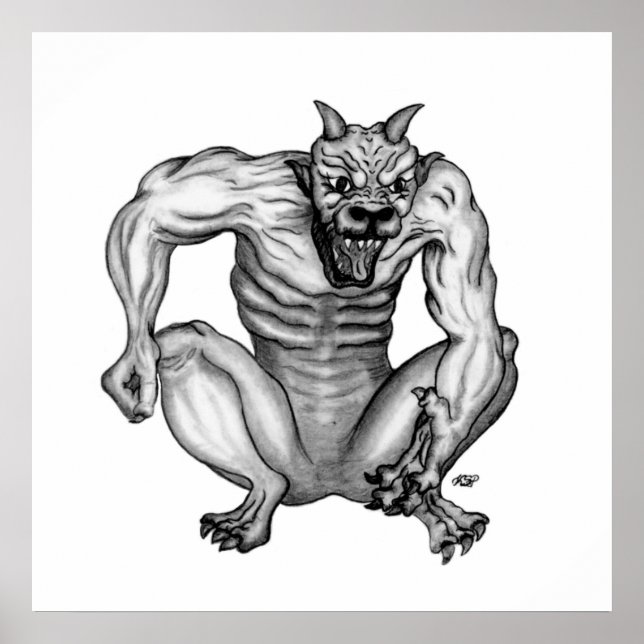 Póster Mischwesen Golem Teufel schwarz-weiß design (Frente)