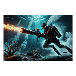 Póster Misil de buceo con escafandra