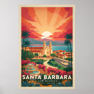 Póster Misión Antigua de Santa Bárbara Vintage California