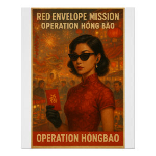 Póster Misión de sobres rojos - Arte de espionaje retro
