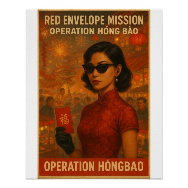 Póster Misión de sobres rojos - Arte de espionaje retro (Anverso)