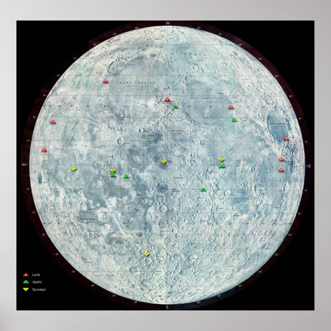 Póster Misiones del Surveyor Apollo y Luna Moon (Frente)